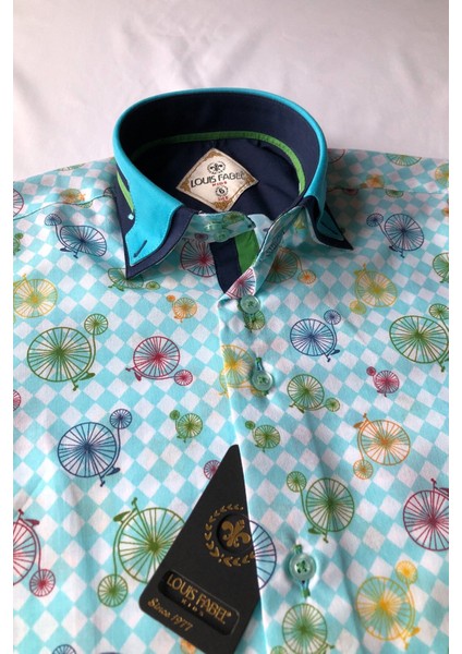 Çift Düğmeli Bisiklet Desenli Kısa Kol Çocuk Gömleği indirimleri