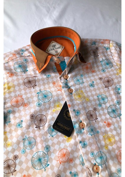 Çift Düğmeli Bisiklet Desenli Kısa Kol Çocuk Gömleği fırsatları