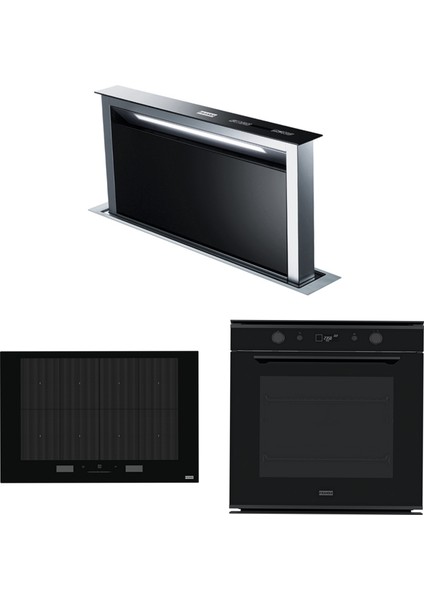 Fdw 908 Ib Xs Downdraft Davlumbaz Fmy 808 I Fp Bk Ocak Fmy 98 P Bk Fırın Black Glass Ankastre Set