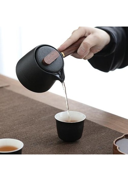 Stil Siyah Çömlekçilik Retro Yan Kolu Çay Pot Seramik Ofis Demlik Kung Fu Su Isıtıcısı Çin Çay Seti Çay Kase Kapak ile | Çaydanlıklar