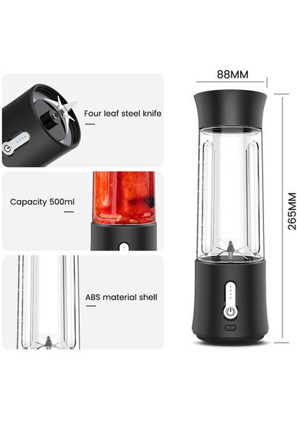 Taşınabilir Sıkacağı Kablosuz Elektrikli Blender USB Şarj Edilebilir Meyve Mikser Kupası