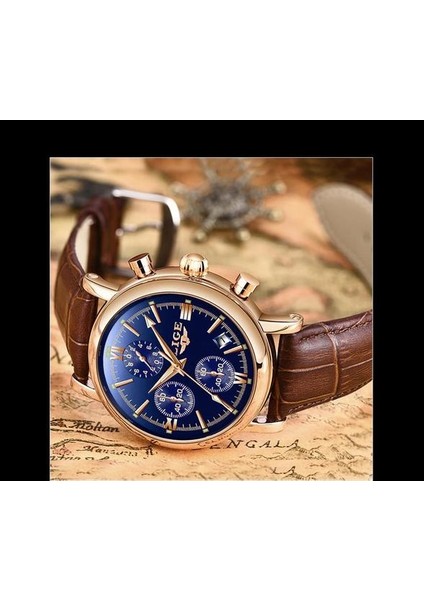 Iş Deri Moda Moda Su Geçirmez Kuvars Izle Mens Watches Top Marka Lüks Erkek Tarih Saati Relogio Masculino | Kuvars Saatler (Blue1)