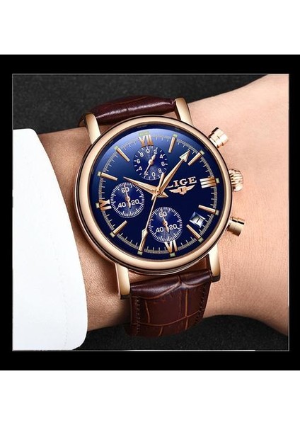 Iş Deri Moda Moda Su Geçirmez Kuvars Izle Mens Watches Top Marka Lüks Erkek Tarih Saati Relogio Masculino | Kuvars Saatler (Blue1)