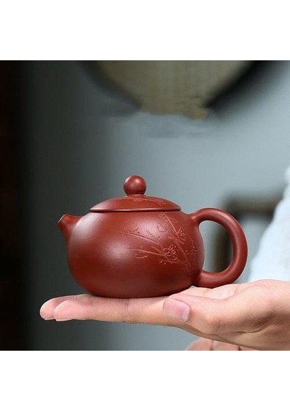 140 ml Yixing Mor Kil Xishi Çaydanlıklar El Yapımı Oyma Çay Potu Ünlü Ham Cevheri Dahongpao Su Isıtıcısı Çin Teaware Özelleştirilmiş | Çaydanlıklar