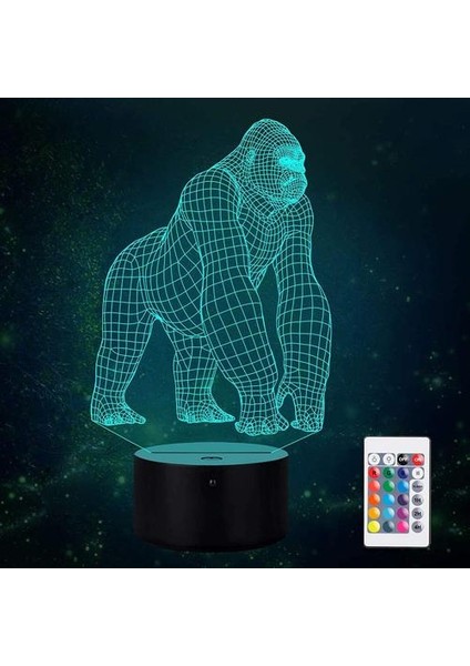 Gorilla Lamba, 3D Gece Lambası, Bebek Yatak Odası Uyku Lambası, Dokunmatik ve Uzaktan Kumanda ile 16 Renk Değişen, Chrı Için LED Işık Süslemeleri Hediye