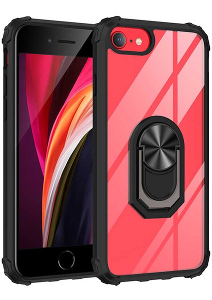 Apple iPhone Se 2022 Kılıf Korumalı Yüzüklü Standlı Mola Kapak + Nano Ekran Koruyucu