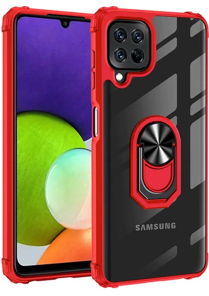 Samsung Galaxy M22 Kılıf Korumalı Yüzüklü Standlı Mola Kapak + Tam Kaplayan 5d Ekran Koruyucu