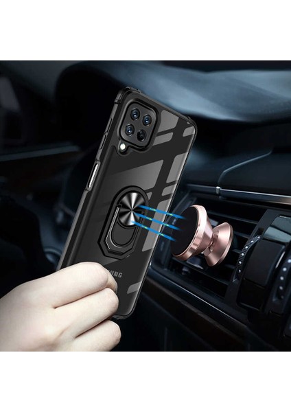 Samsung Galaxy M22 Kılıf Korumalı Yüzüklü Standlı Mola Kapak + Tam Kaplayan 5d Ekran Koruyucu