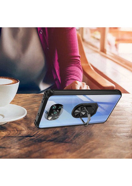 Xiaomi Poco X3 / X3 Pro Kılıf Korumalı Yüzüklü Standlı Mola Kapak + Cam Ekran Koruyucu modelleri