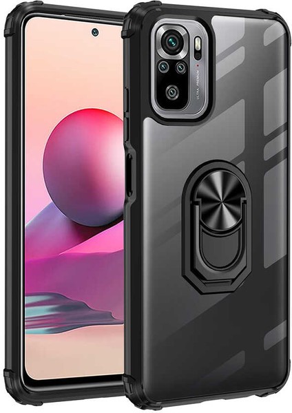 Xiaomi Redmi Note 10 / Note 10S Kılıf Korumalı Yüzüklü Standlı Mola Kapak + Cam Ekran Koruyucu