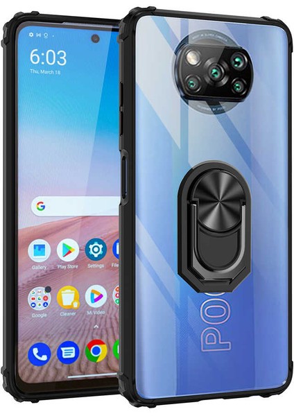 Xiaomi Poco X3 / X3 Pro Kılıf Korumalı Yüzüklü Standlı Mola Kapak + Nano Ekran Koruyucu