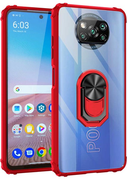 Xiaomi Poco X3 / X3 Pro Kılıf Korumalı Yüzüklü Standlı Mola Kapak + Nano Ekran Koruyucu