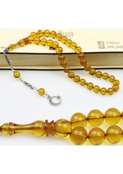 Küre Kesim Bal Renk Ateş Kehribar Tesbih (9 x 9 Mm)