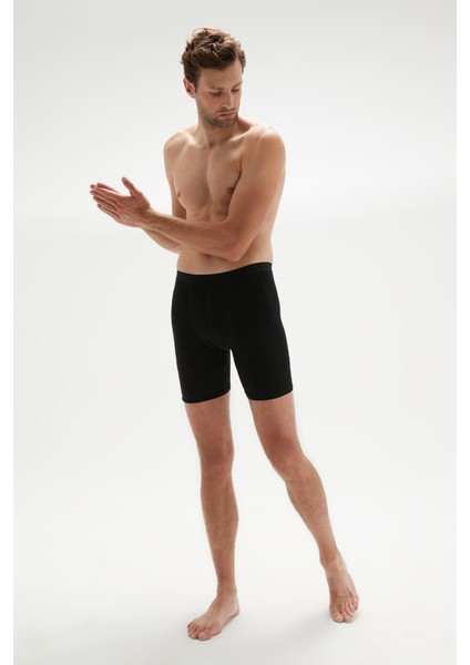 Erdem Siyah Erkek Süper İnce Doğal Bambu Uzun Boxer 1013