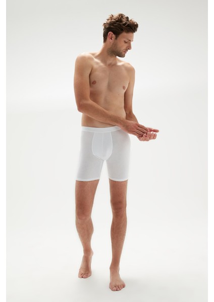 Erdem Beyaz Erkek Süper İnce Doğal Bambu Uzun Boxer 1013