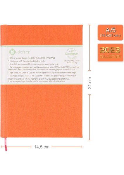 Bi Defter Çizgili Defter Gerçek Cilt Bezi El Yapımı El Dikişi Iplik Dikiş A/5