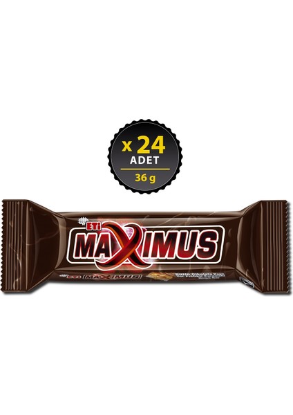 Maximus Sütlü Çikolata Kaplı Yer Fıstıklı Karamelli Nuga Bar 36 g x 24 Adet