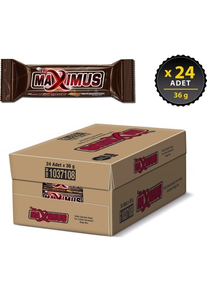 Maximus Sütlü Çikolata Kaplı Yer Fıstıklı Karamelli Nuga Bar 36 g x 24 Adet