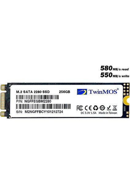 Twınmos 256GB 580/550MB/S  M.2 2280 Sata 3.0 SSD NGFFEGBM2280