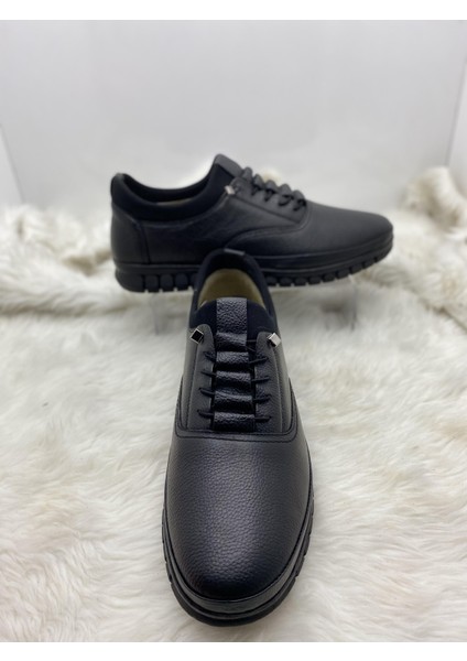 Erkek Lastik Bağlı Deri Ayakkabı Model 008 - Siyah - 44 - ST00393-SİYAH-44