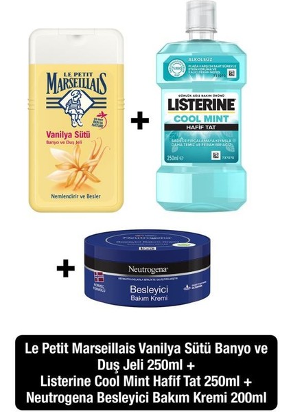 Coolmint Hafif Tat 250+LPM Vanilya Sütü Duş Jeli 250+Neutrogena Besleyici Bakım Kremi 200