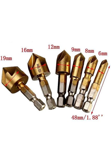 Matkap Ucu Takımı Havşa Pah Hex Hss 1/4 6-19MM Uç Uçları Ahşap 6 Adet Elektrikli Tornavida Matkap Uç