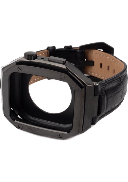 Apple Watch Se 44 mm Uyumlu Modifikasyon Kiti Hublot Tasarım Paslanmaz Çelik Kasa & Deri Kordon modelleri