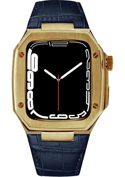 Apple Watch Se 44 mm Uyumlu Modifikasyon Kiti Hublot Tasarım Paslanmaz Çelik Kasa & Deri Kordon