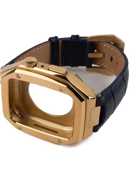 Apple Watch Se 44 mm Uyumlu Modifikasyon Kiti Hublot Tasarım Paslanmaz Çelik Kasa & Deri Kordon modelleri