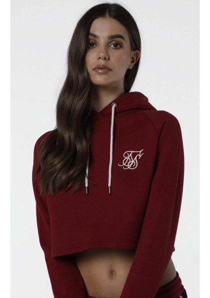 Siksilk Crop Bordo Kapşonlu Bayan Sweatshirt