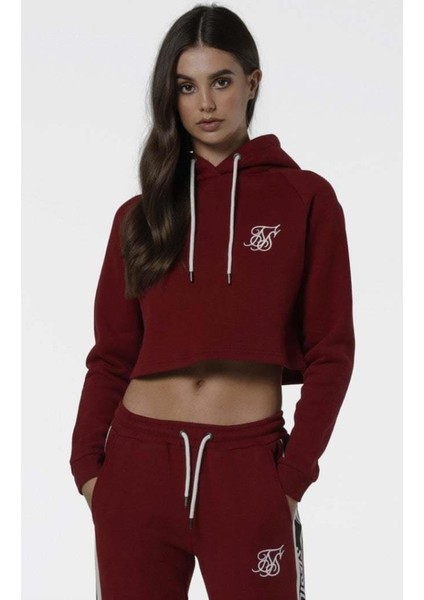 Siksilk Crop Bordo Kapşonlu Bayan Sweatshirt