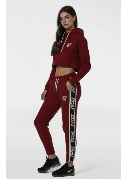 Siksilk Crop Bordo Kapşonlu Bayan Sweatshirt