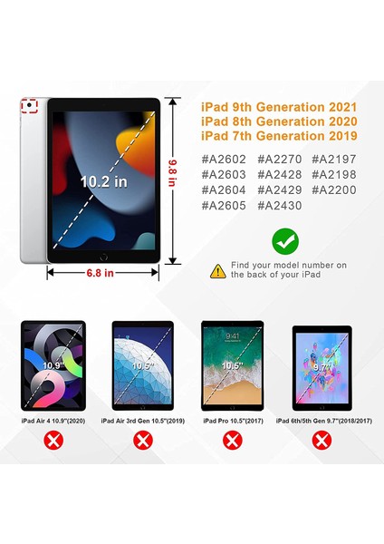 Apple iPad 10.2" 9. Nesil / 8. Nesil / 7. Nesil Uyumlu 360° Dönebilen Standlı Kılıf