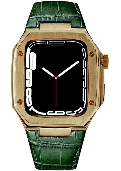 Apple Watch Se 44 mm Uyumlu Modifikasyon Kiti Hublot Tasarım Paslanmaz Çelik Kasa & Deri Kordon