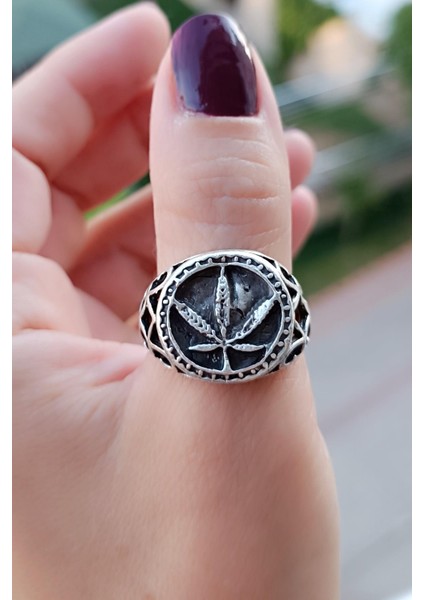 Yaprak Şekilli Antik Gümüş Kaplama El Yapımı Ayarlanabilir Erkek Yüzük