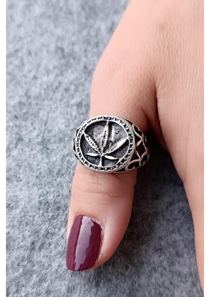 Yaprak Şekilli Antik Gümüş Kaplama El Yapımı Ayarlanabilir Erkek Yüzük modelleri