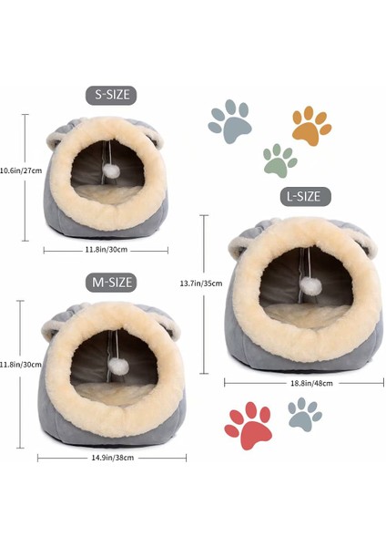 Kedi Yatakları Kaymaz Altlı Küçük Köpek Yatağı, Askılı Oyuncaklı Kedi/küçük Köpek Mağarası, Çıkarılabilir Pamuk Pedli Köpek Yatağı -L