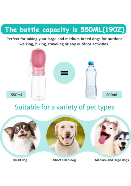 550ML Pet Su Şişesi, Yürüyüş Için Taşınabilir Pet Su Şişesi Sızdırmaz Yavru Köpek Su Sebili Açık, Seyahat B Için