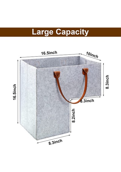 Deri Saplı Merdiven Sepeti 16 Inç Halı Kaplı Merdivenler Için Iç Destek Keçe Katlanır Sepet (Gri)
