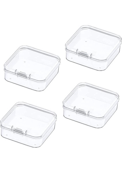 Şeffaf Plastik Boncuk Saklama Kapları Menteşeli Kapaklı Kutu Saklama Kapları Madeni Paralar Için Boncuk Saklama Kutusu, 4 Adet