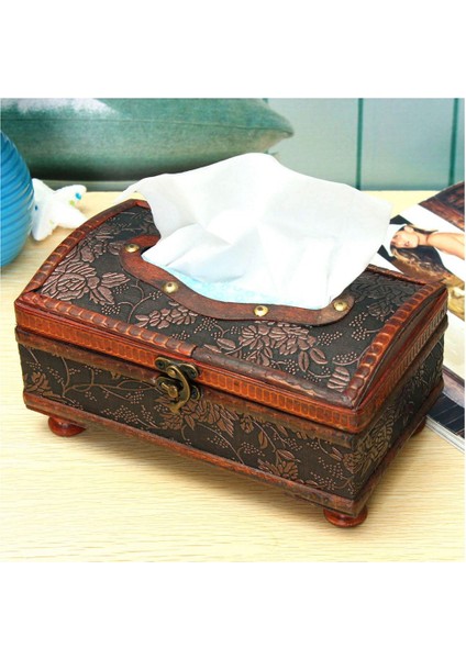 Retro Vintage Bakır Yüzük Desen Ahşap Kağıt Mendillik Dekor Yeni:retro Kırmızı