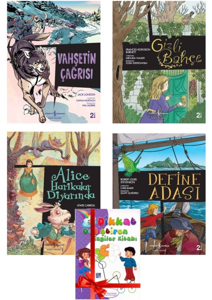 Çizgilerle Klasikler Serisi - Define Adası - Alice Harikalar Diyarında - 5 Kitap Çocuk Seti