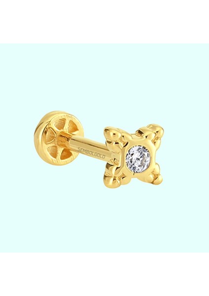 Altın Taşlı Tragus Piercing 14 Ayar