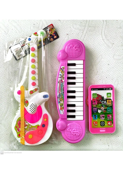 Berat Toys 3 Ürün Bir Arada Türkçe Müzikli Gitar & Dokunmatik Telefon & 22 Tuş Piyano