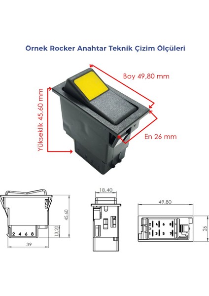 Universal Kamera Düğmesi Anahtarı 2 Pin Rocker Switch - Ampullü 24V