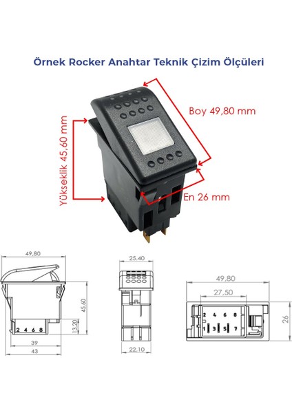 Universal Silecek Düğmesi Anahtarı 4 Pin Rocker Switch Buton - Ampullü 24V