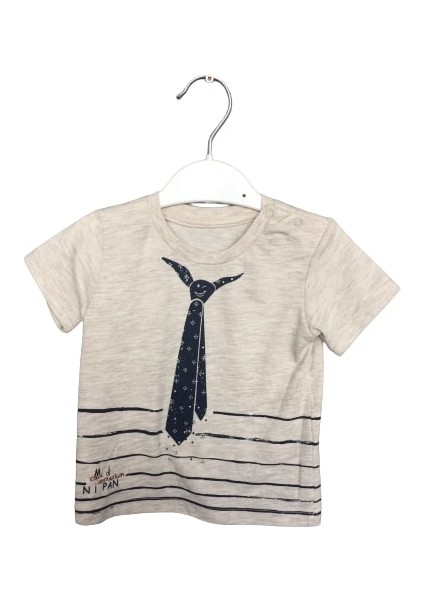 Gri Kravat Baskılı T-Shirt