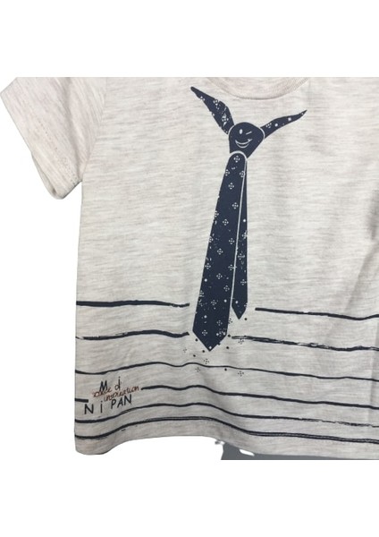 Gri Kravat Baskılı T-Shirt