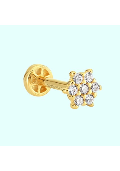Altın Taşlı Tragus Piercing 14 Ayar