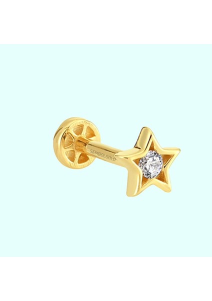 Altın Taşlı Yıldız Tragus Piercing 14 Ayar